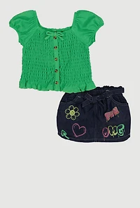 Baby Girls 12-24M Smocked Top and Fun OMG Graffiti Print Skirt
