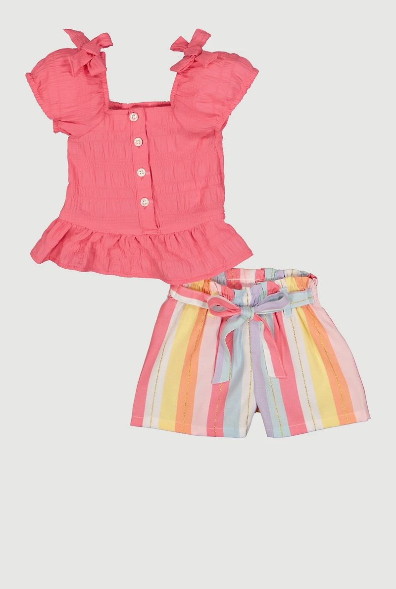 Baby Girls 12-24M Peplum Top and Tie Waist Belted Shorts