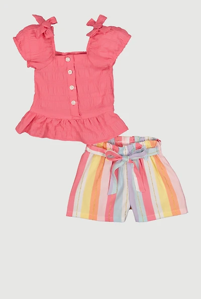 Baby Girls 12-24M Peplum Top and Tie Waist Belted Shorts