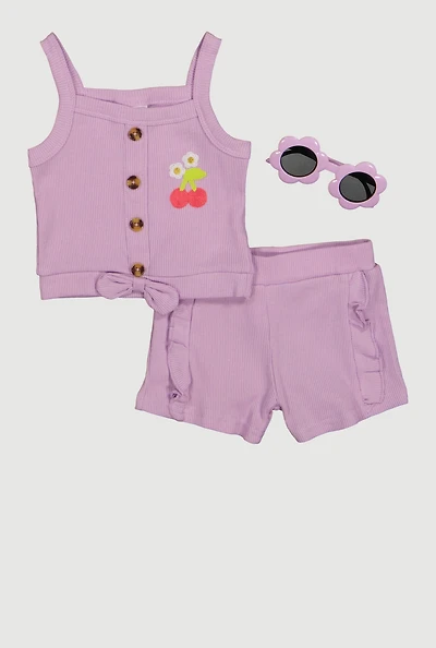 Baby Girls 12-24M Cherry Cami Top and Shorts with Sunglasses