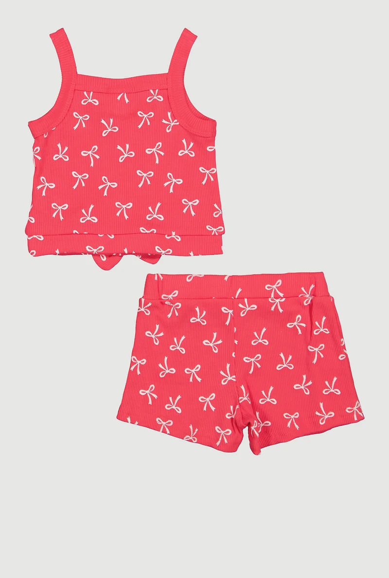 Baby Girls 12-24M Bow Print Top and Shorts with Sunglasses