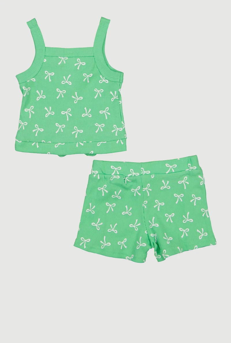 Baby Girls 12-24M Bow Print Top and Shorts with Sunglasses Set