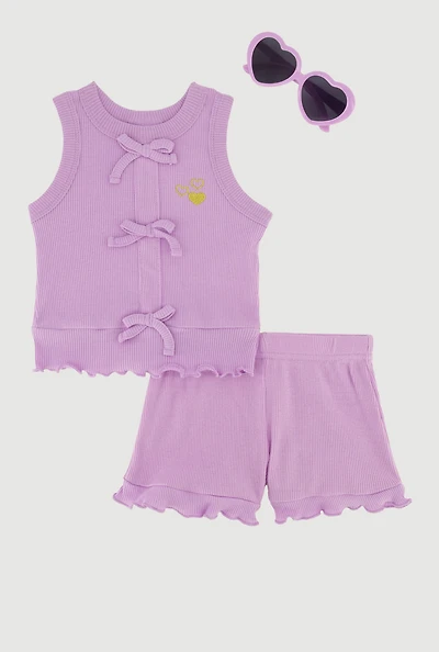 Baby Girls 12-24M Bow Tank Top and Shorts with Sunglasses