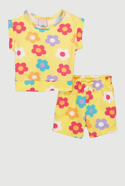 Baby Girls 12-24M Floral Tee and Shorts Set