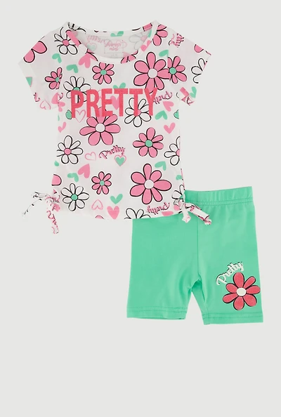 Baby Girls 12-24M Floral Pretty Graphic Tee and Bike Shorts