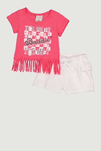 Baby Girls 12-24M Im The Baddie Graphic Fringe Tee and Shorts