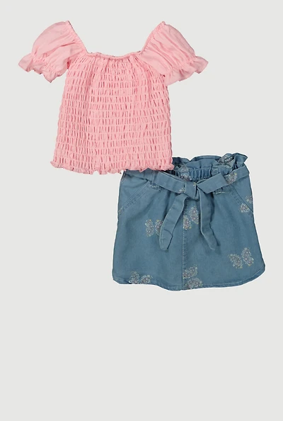 Baby Girls 12-24M Smocked Peasant Top and Butterfly Print Skirt, Multi, Size 12M