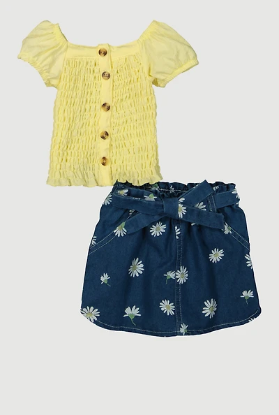 Baby Girls 12-24M Smocked Peasant Top and Daisy Print Skirt, Multi, Size 12M