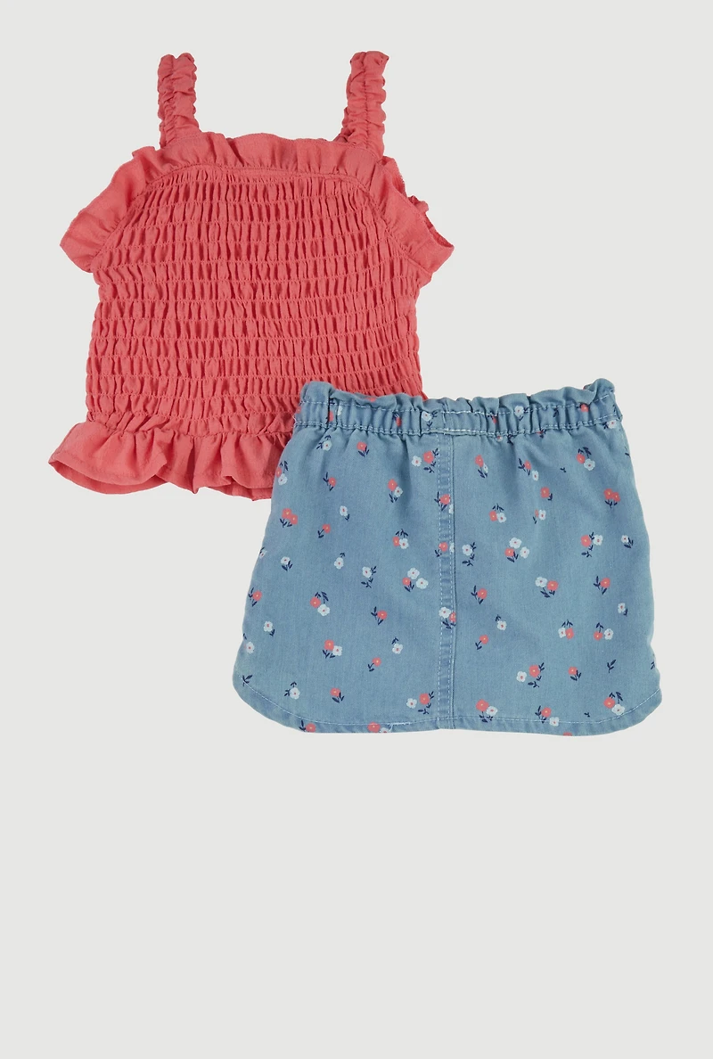 Baby Girls 12-24M Chic Peasant Top and Denim Pencil Skirt, Multi, Size 24M