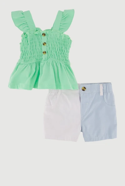 Baby Girls 12-24M Smocked Peplum Top and Color Block Shorts