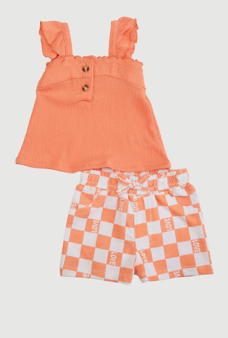 Baby Girls 12-24M Solid Top and Checkered Shorts Set