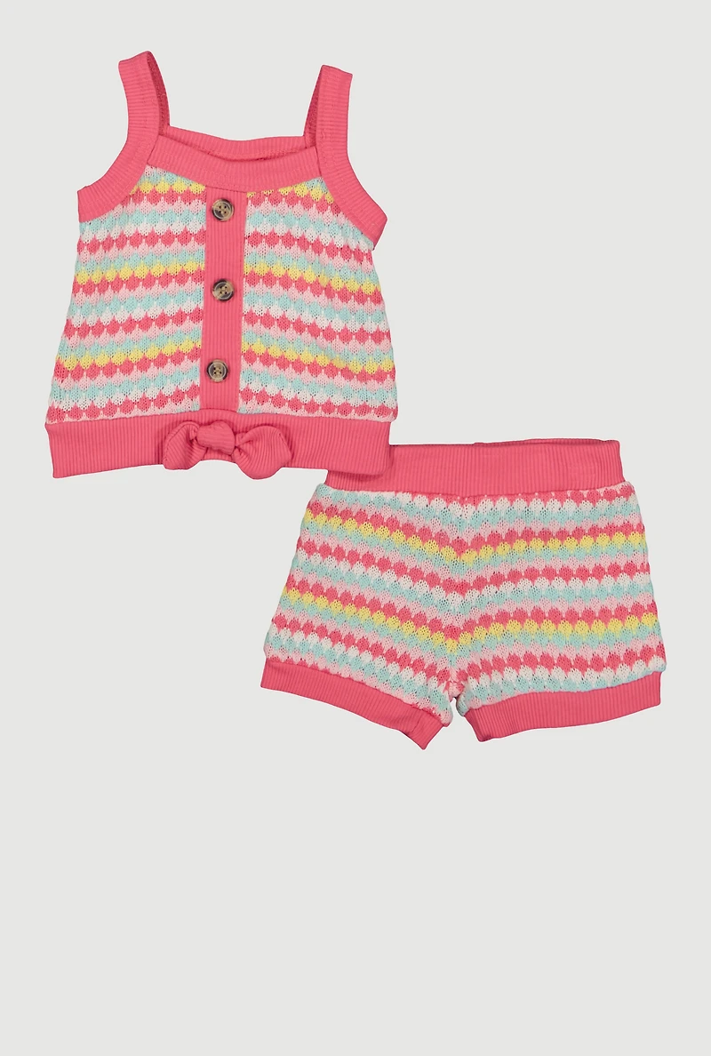 Baby Girls 12-24M Bow Detail Striped Tank Top and Shorts