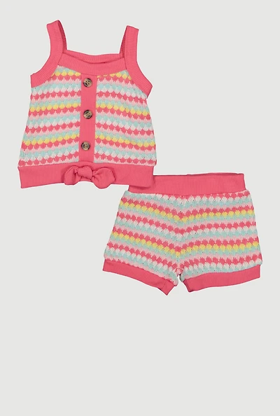 Baby Girls 12-24M Bow Detail Striped Tank Top and Shorts