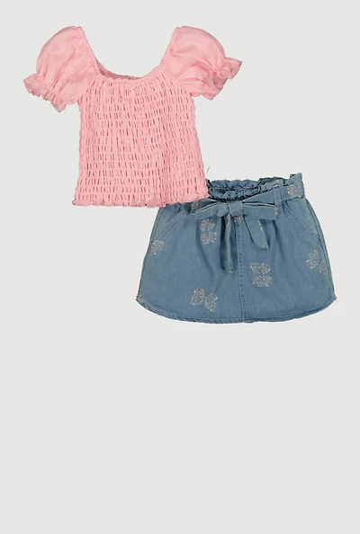 Baby Girls 12-24M Smocked Short Sleeve Top and Skirt Set