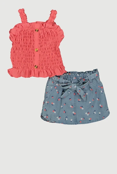 Baby Girls 12-24M Smocked Top and Denim Skirt Set