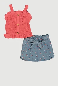 Baby Girls 12-24M Smocked Top and Denim Skirt Set
