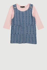 Baby Girls 12-24M Denim Overall Dress with Long Sleeve Top