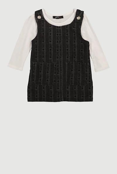 Baby Girls 12-24M Denim Overall Dress with Long Sleeve Top