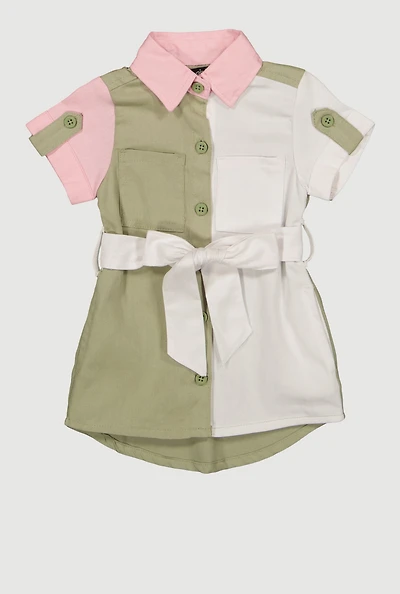 Baby Girls 12-24M Color Block Twill Shirt Dress