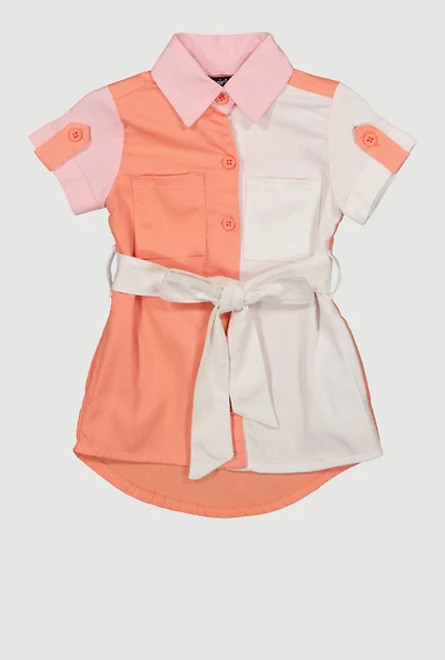 Baby Girls 12-24M Color Block Twill Shirt Dress, Orange, Size 24M