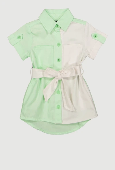 Baby Girls 12-24M Twill Color Block Shirt Dress, Green, Size 18M