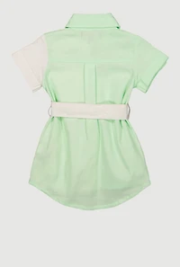 Baby Girls 12-24M Twill Color Block Shirt Dress, Green, Size 18M