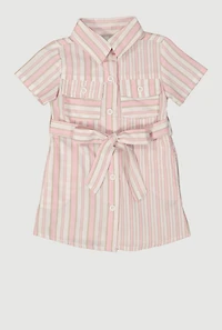 Baby Girls 12-24M Striped Tie Waist Belted Shirt Dress, Pink, Size 18M
