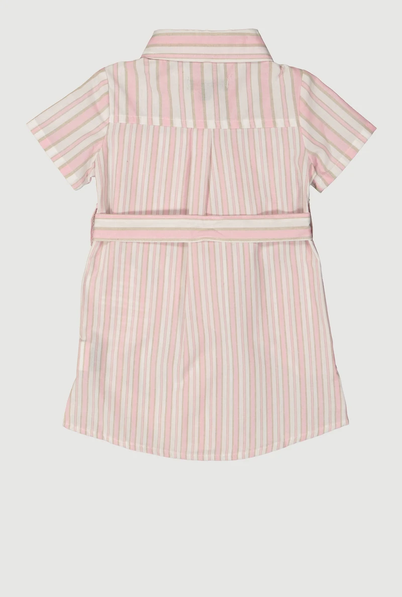 Baby Girls 12-24M Striped Tie Waist Belted Shirt Dress, Pink, Size 18M