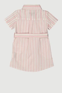 Baby Girls 12-24M Striped Tie Waist Belted Shirt Dress, Pink, Size 18M