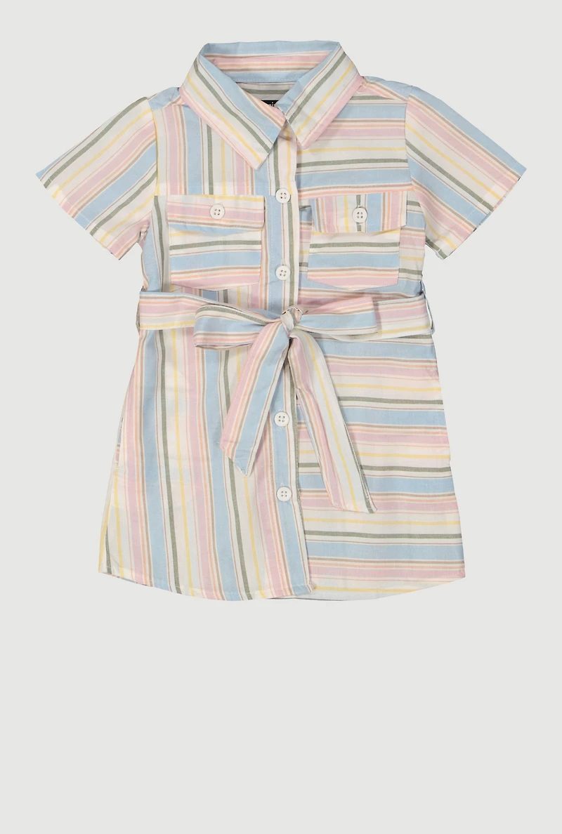 Baby Girls 12-24M Striped Tie Waist Belted Shirt Dress, Multi, Size 18M