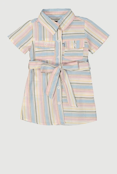 Baby Girls 12-24M Striped Tie Waist Belted Shirt Dress, Multi, Size 18M