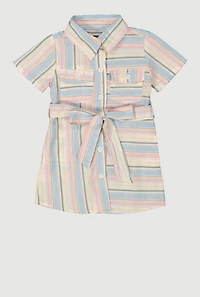 Baby Girls 12-24M Striped Tie Waist Belted Shirt Dress, Multi, Size 18M