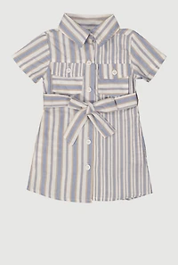 Baby Girls 12-24M Striped Tie Waist Belted Shirt Dress, Blue, Size 12M