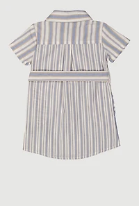 Baby Girls 12-24M Striped Tie Waist Belted Shirt Dress, Blue, Size 12M