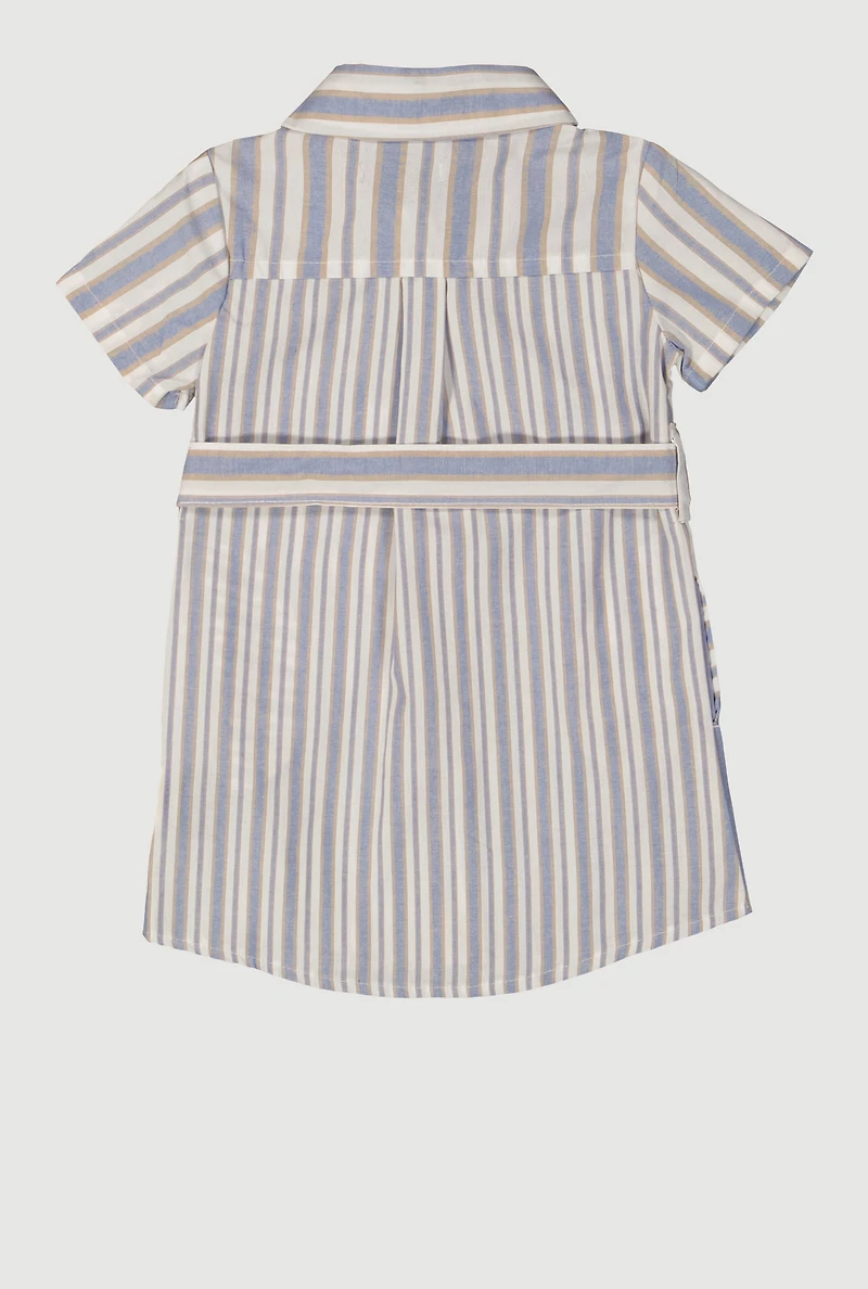 Baby Girls 12-24M Striped Tie Waist Belted Shirt Dress, Blue, Size 12M