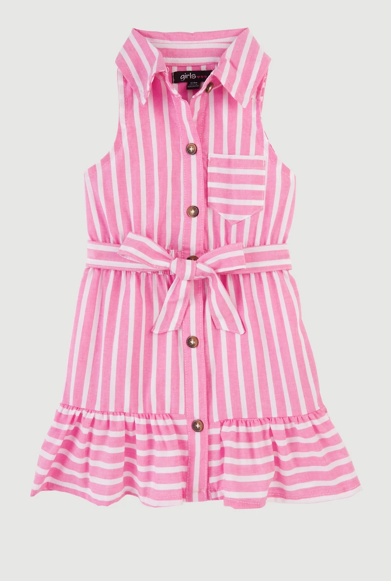 Baby Girls 12-24M Striped Sleeveless Button Front Dress, Pink, Size 12M
