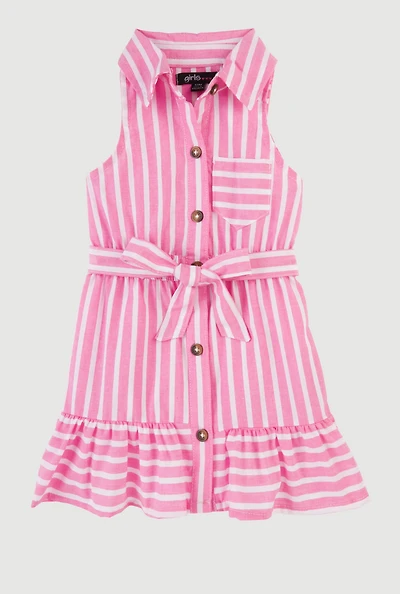 Baby Girls 12-24M Striped Sleeveless Button Front Dress, Pink, Size 12M