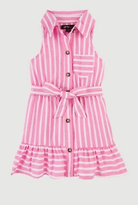 Baby Girls 12-24M Striped Sleeveless Button Front Dress, Pink, Size 12M