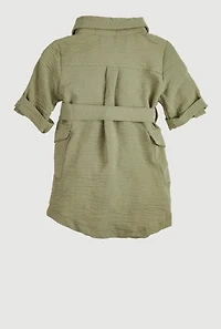 Baby Girls 12-24M Airy Tie Waist Belted Shirt Dress,