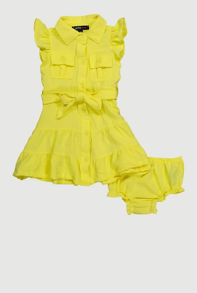 Baby Girls 12-24M Airy Tiered Shirt Dress, Yellow, Size 24M