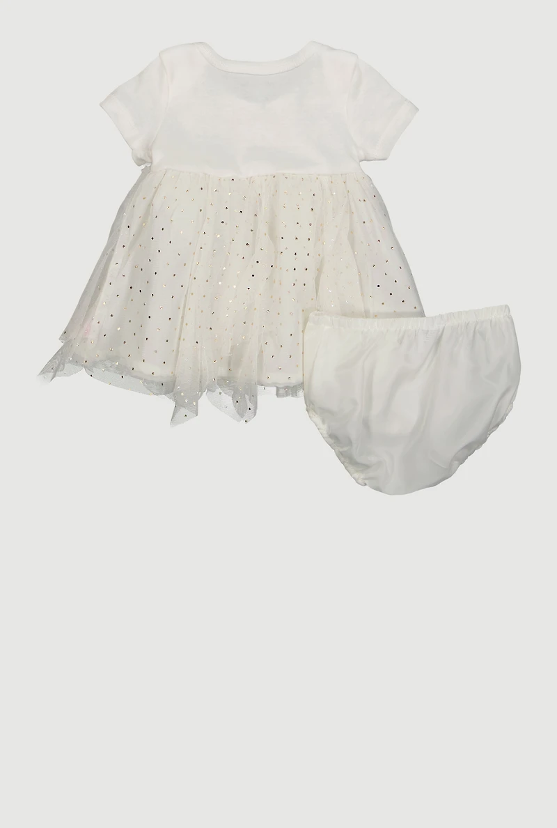 Baby Girls 12-24M Chenille Bear Tulle Dress with Bubble Shorts, White, Size 24M