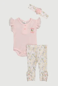 Baby Girls 0-9M Bee Bodysuit with Leggings and 3D Headband, Pink, Size 0-3M