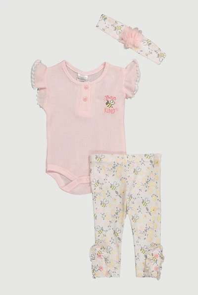 Baby Girls 0-9M Bee Bodysuit with Leggings and 3D Headband