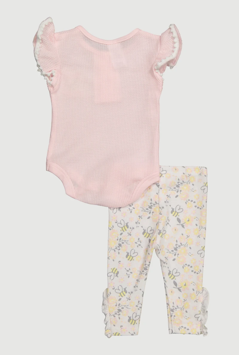 Baby Girls 0-9M Bee Bodysuit with Leggings and 3D Headband, Pink, Size 6-9M