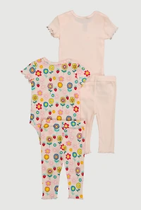 Baby Girls 0-9M Flower Bodysuit and Leggings 4 Piece Set, Multi, Size 0-3M