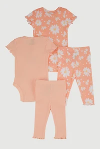 Baby Girls 0-9M Little Sunshine Graphic Bodysuits and Leggings, Orange, Size 3M