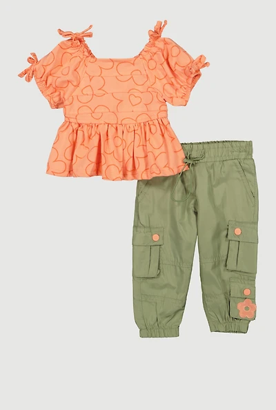 Baby Girls 0-9M Floral Peplum Top and Drawstring Cargo Joggers