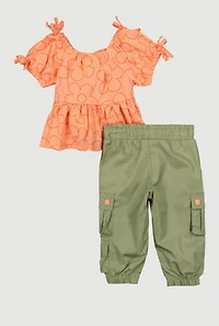 Baby Girls 0-9M Floral Peplum Top and Drawstring Cargo Joggers