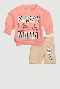 Baby Girls 0-9M Sassy Glitter Graphic Sweatshirt and Sweatshorts, Pink, Size 3-6M