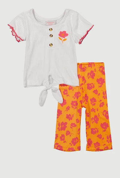 Baby Girls 0-9M Flower Embroidered Tee and Leggings